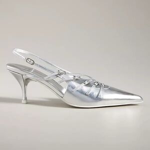 New Jeffrey Campbell Lash Slingback Heels Shoes Strappy Silver Size 8.5